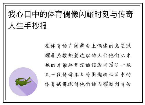 我心目中的体育偶像闪耀时刻与传奇人生手抄报